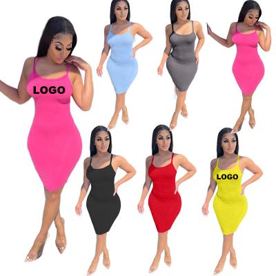 China Breathable CUSTOM LOGO Vest Sun Dresses Summer Hot Club Dresses Sleeveless Plus Size Bodycon Women Casual Dress for sale