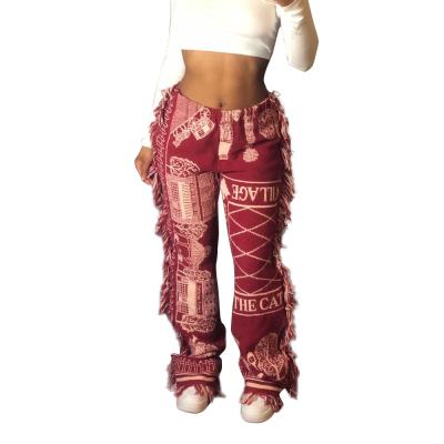 China Anti-Wrinkle Print Joggers Women Streetwear Sports Ladies Joggers Pants Women's Pants Side Tassel Sweatpants Crop Trousers Winter Clothing for sale