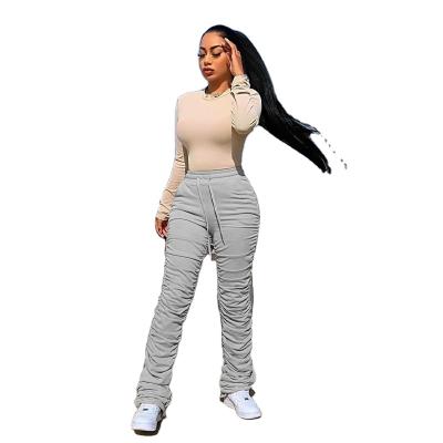 China 2021 spring and summer new women's Anti-wrinkle plus size fashion drawstring pleated tight wide leg casual pants for sale