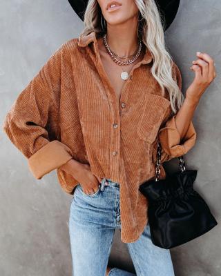 China New Arrival Women's Anti-pilling Shirts Corduroy Long Sleeve Shirts Casual Solid Color Long Plus Size Tops for sale