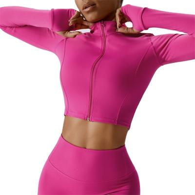 China OEM Breathable Long Sleeve Slim Fit Sports Tops Gym Wear Zipper Thumb Hole Women Workout Yoga Running Coat for sale