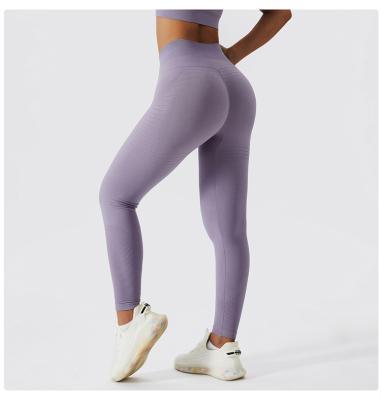 China Waisted's breathable seamless knit fabric top pants crack! crack! butt tights gym lifting gaiters for women for sale