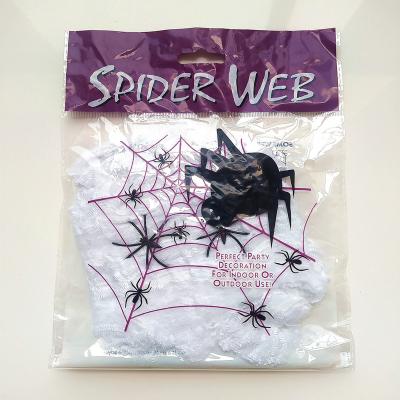 China Festival Decoration Halloween hanging spider web 20 grams with small spider bar line haunted house props for sale