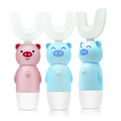 China Food Grade 360 ​​Degree Cartoon Baby Automatic Children's Electric Toothbrush 360 Degree Waterproof Electric Children Silicone Battery Operated U Shaped Toothbrush for sale