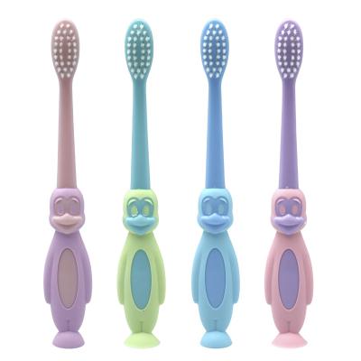 China Disposable Children's Cartoon PP Plastic Soft Hair Toothbrush With Suction Cup for sale