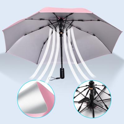 China 2021 New Style Summer Blast Sun Protection Air Cooling Electric Battery USB Parasol Fan Eclectic Three Times UV Umbrella for sale