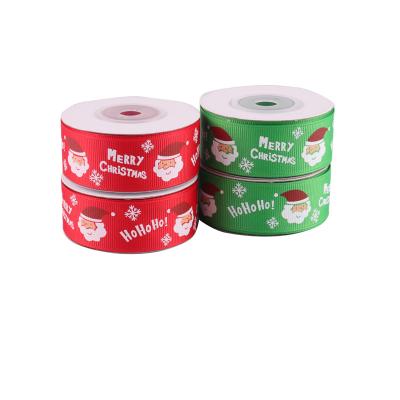 China Sustainable Stock Decoration Christmas Ribbons Santa Silk Ribbon Gift Wrapping On Hand for sale