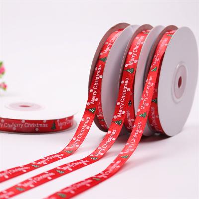 China Stock 1CM Recyled Decoration Christmas Ribbons Christmas Tree Print Ribbon On Hand For Gift Wrapping for sale