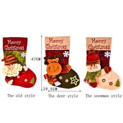 China Nordic Style Christmas Supplies Artificial Leather Beanies Gift Bag Machine Embroidered Socks Toe Gift Bag Christmas Decoration Candy Socks for sale