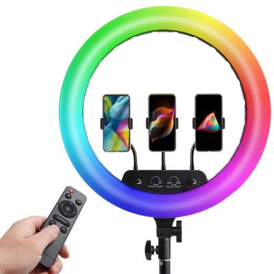 China hot sale Manual-wired 14Inch control led RGB Ring Light Remote Control Phone photography lamp NO tripod for makeup shooting video can charge phone for sale