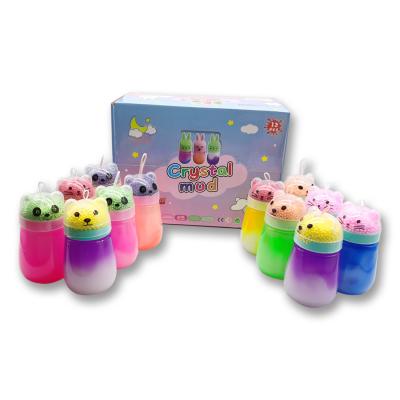 China PVE Good Quality Sale Cartoon Animals Gradient Ramp Crystal Soil With Pompom Ball Crystal Mud Toy Mud Clay for sale