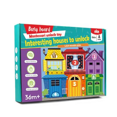 China Parent-Children's First Montessori Interactive Educational Wooden Busy Board Open Toys Interesting House To Open Board Toy For Children for sale