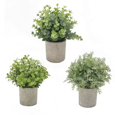 China 3 Pack Eco-friendly Plastic Greenery Plant Artificiales Ornamental Plantas In Black Plastic Pot For Garden Decoration for sale