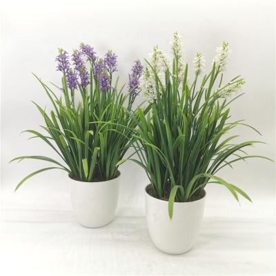 China Minimalist Hot Selling Plants Artificial Lavender with Garden Plastic Pot Plants Potted Artificial Lavender for sale