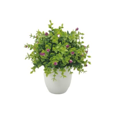 China Hot Selling Eco-friendly Flower Bonsai Home Office Garden Decoration Plastic Round Potted Artificial Flower Plants for sale