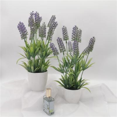 China Amazon Eco-friendly Hot Seller Artificial Lavender in Ceramic Pot Fake Plastic Artificial Flowers for Wedding Kitchen Office Table Decor for sale