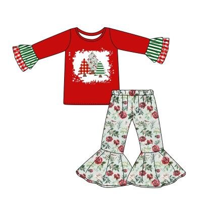 China Washable 2022 Kids Set Autumn Long Sleeves Cuffs Ruffled Big Swing Pants Classic Christmas Kids Style for sale