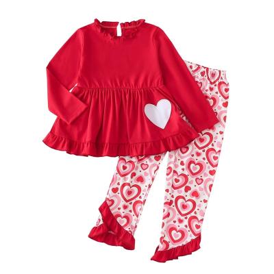 China Washable 3 sets of minimum spring and autumn girls set 2022 new little girls Valentine's Day love lace long sleeves set for sale