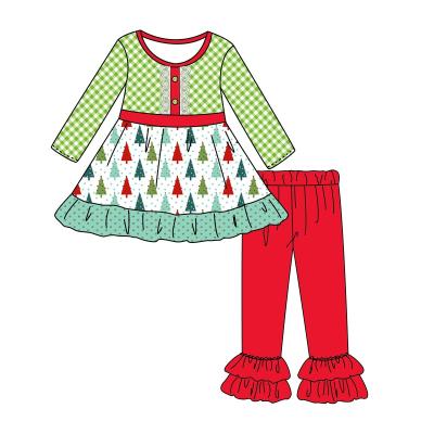 China Quick drying Spring and Autumn Children's Set New Long Sleeves + Two Layers of Lace Pants Girls Two-Piece Christmas Style for sale