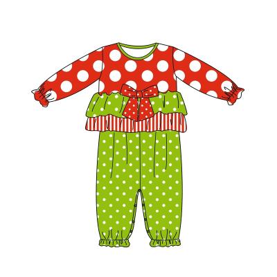 China Breathable 2022 European and American spring Christmas dot flower type long-sleeved jumpsuit two layers of lotus-rimmed toddler clothing for sale