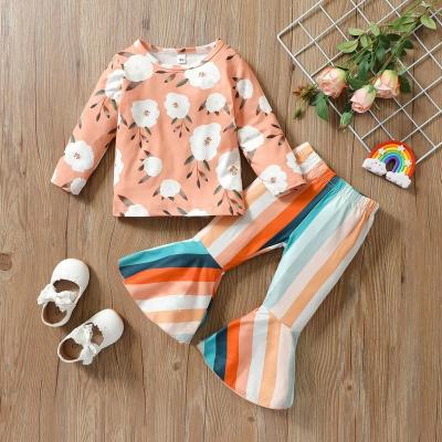 China QUICK DRY Children's clothing new spring and autumn clothes European and American girls flower long-sleeved sweater + mermaid striped flar for sale