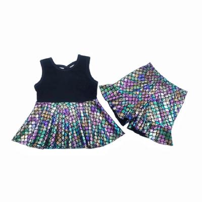 China Compressed Girls set summer wear 2022 new fashion fish scale children's clothes girls foreign style sleeveless tops color fish scale shorts for sale