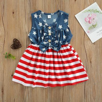 China Anti-pilling Summer Small Girls Dress Purple Stripe Independent Personality Children Fivepointed Star Dress for sale