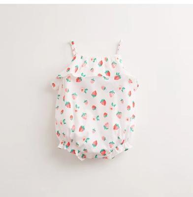 China Breathable Summer baby suspender ha coat full print 0-2 years old baby short climb baby girl jumpsuit strawberry for sale