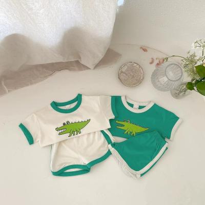 China Suit 2022 Baby Toddler Summer Boys and Girls Baby Kids Baby Thin Cotton Cute Cartoon Crocodile T-Shirt Shorts Set for sale