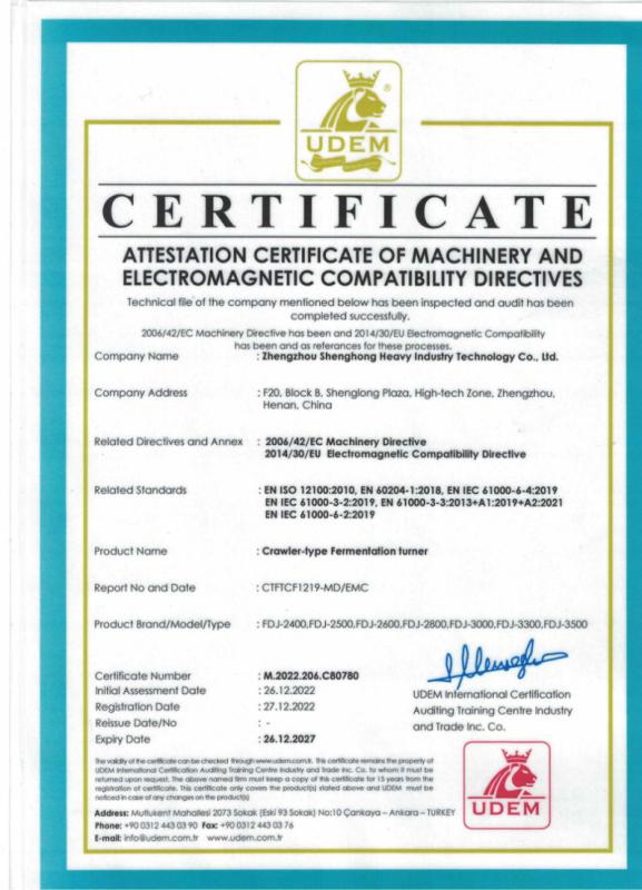 CERTIFICATE - ZHENGZHOU SHENGHONG HEAVY INDUSTRY TECHNOLOGY CO., LTD.