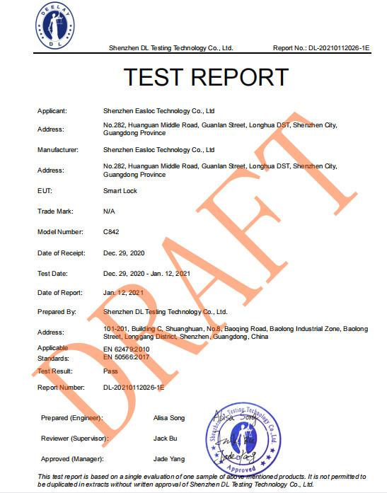 Certification testing - Shenzhen Easloc Technology Co., Ltd.