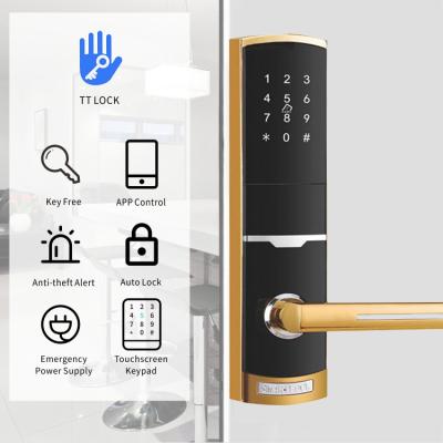 China Color dorado Control remoto Smart Keypad Cerradura de puerta con aplicación TTlock Clave de tarjeta en venta