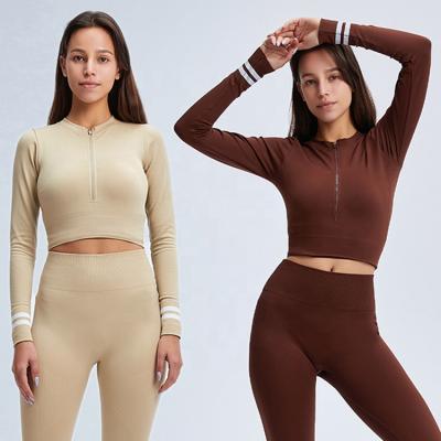 China Breathable Elasticity Half Zip Running Yoga Crop Wholesale Sport Long Sleeve Fitness Tank Top Women Sportswear Jacket for sale