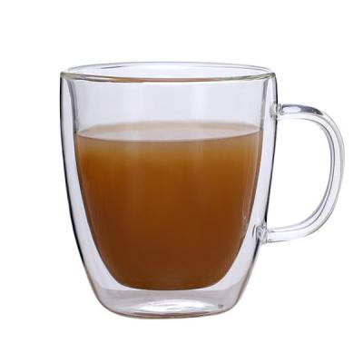 China Sustainable Double Wall Glass Tea Mug With Handle Glass Tea/Coffee/Drinking Mugs for sale