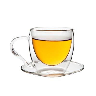 China Viable Clear High Quality Handmade Glass Coffee Mug With Saucer for sale