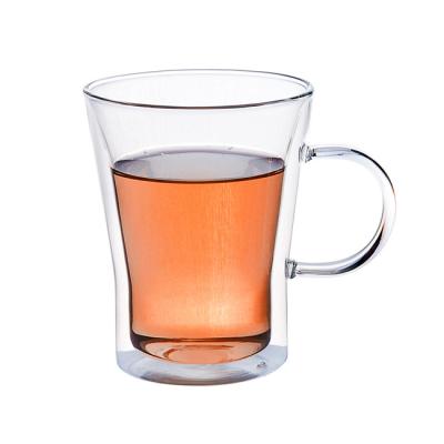 China Pyrex Sustainable Double Wall Drinking Glass Hot Water Mug for sale