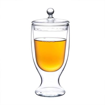 China Coffee Clear Double Wall Glass With Lid / Glass Cup Mug With Lids for sale