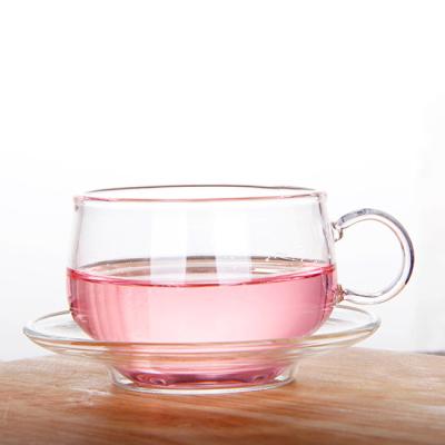 China Viable high quality handmade glass tea cup with saucer for sale