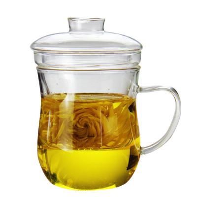 China Heat resistant handmade pyrex clear glass mug with infuser, single wall glass cup for sale