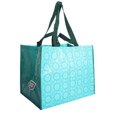 China Custom Reusable Shopping Bag Eco - Friendly Material Colorful Logo Printing Glossy Laminated PP Woven Tote Promotion Bags With Handles for sale