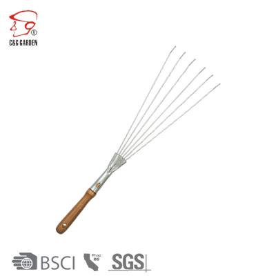 China Garden Rake 6 Teeth Hand Harrow Gray With Ash Wood Handle Rake Garden Tool RK6-102 for sale