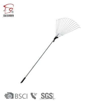 China The garden rake factory selling quality steel handle telescopic adjustable 15 teeth leaf rake for sale