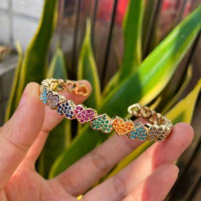 China Beautiful FASHIONABLE 2021 New Arrival Rainbow Zirconia Hearts Multicolor Stone Charmzeal Bracelets Slap Bracelets For Women Girls for sale