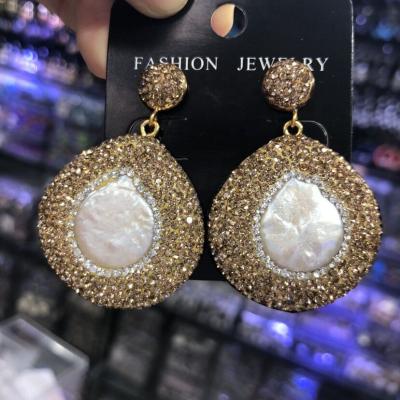 China Hot Selling BOHEMIA CZ-E0274 Freshwater Pearl Pave White Black Crystal Gold Hematite Rhinestone Drop Earring for sale