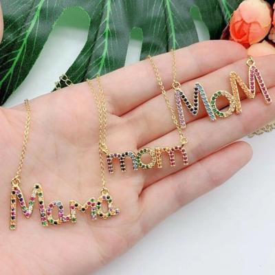 China CZ-PM0314 Fashion Casual/Sporty Micro Pave Multi Colors Rainbow Mom Necklace Jewelry For Mothers Day for sale