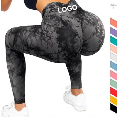 China High Quality Breathable Yoga Gym Wear Women Gaiters Butt Tie Dye Fitness Workout Tights Seamless Butt Lifting Gaiters Crac! crack! for sale