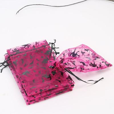 China Promotion private label Halloween design luxury treat bags drawstring gift package candy organza bag 5x7 for sale