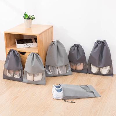 China Rope Handle Wholesale Gray Dust Bags Non Woven Shoe Drawstring Bag With Window Customized for sale