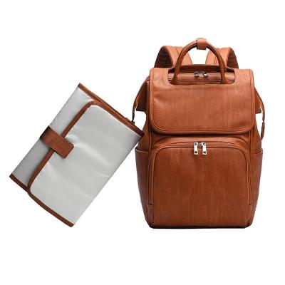 China Wholesale PU Leather Backpack Vegan Baby Diaper Bag Traveling Backpack With Changing Mat Women Nappy Bag for sale