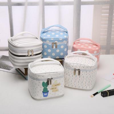 China Customized designer fashion square leather makeup bags unique printed PU ladies cosmetic bags wholesale for sale